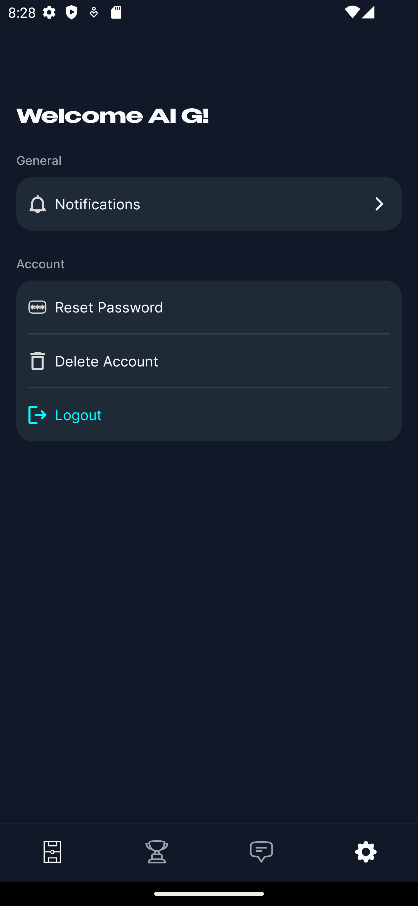 Account deletion screen in Taka app